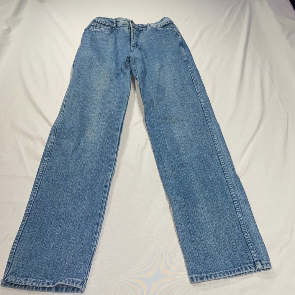 Unionbay Vintage 90s Pinstripe Stitched‎ Straight Leg Jeans Light Wash Blue 31